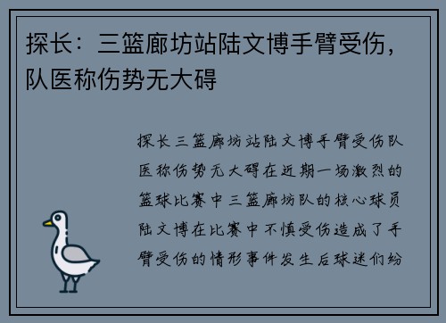 探长：三篮廊坊站陆文博手臂受伤，队医称伤势无大碍