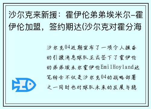 沙尔克来新援：霍伊伦弟弟埃米尔-霍伊伦加盟，签约期达(沙尔克对霍分海姆)