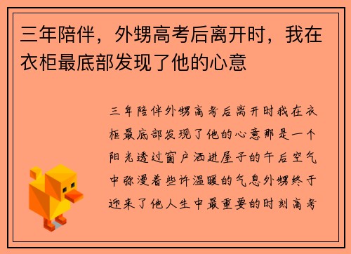 三年陪伴，外甥高考后离开时，我在衣柜最底部发现了他的心意