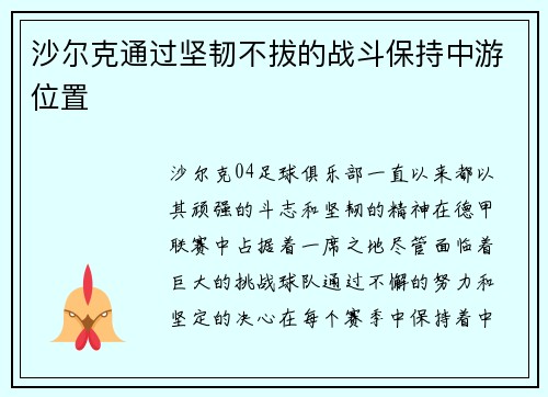 沙尔克通过坚韧不拔的战斗保持中游位置