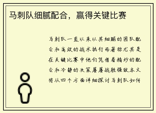 马刺队细腻配合，赢得关键比赛